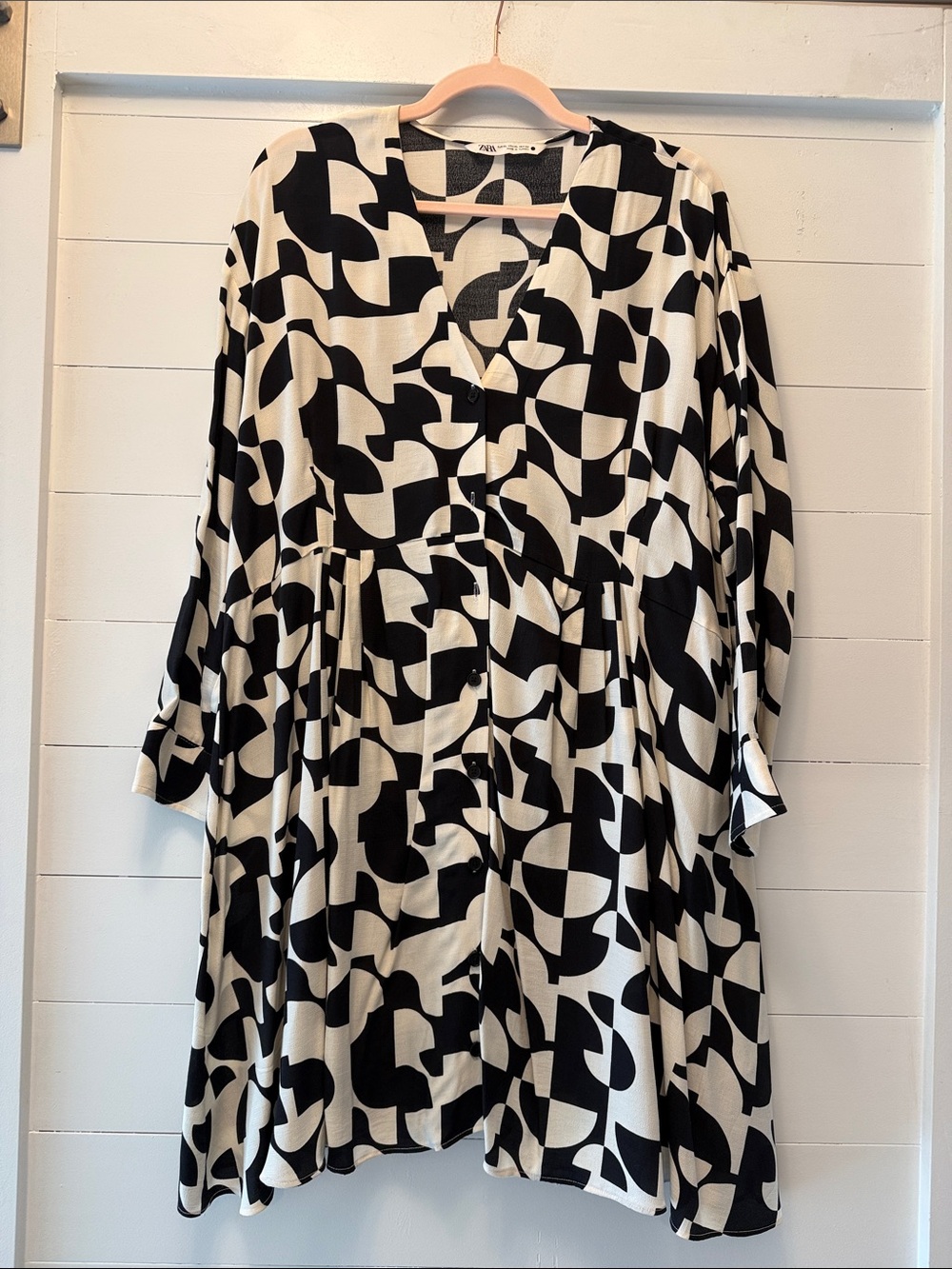 Zara Black and White Abstract Midi Dress